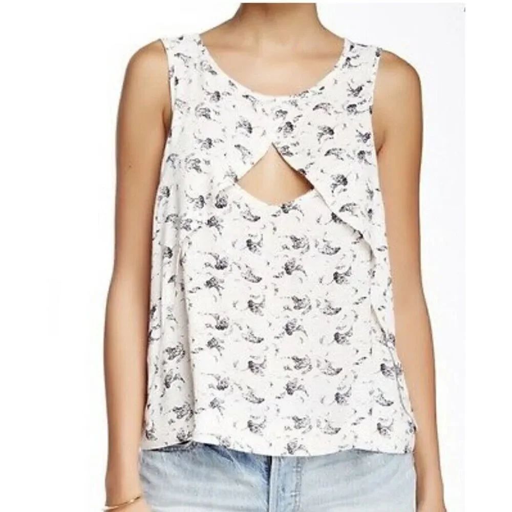 Free People Top Women’s White Black Look Through Keyhole Sleeveless Tank Small